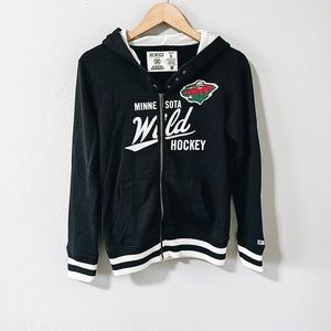 CCM MN Wild Women's Zip Up Hooded Sweatshirt Small Black White NHL Hockey